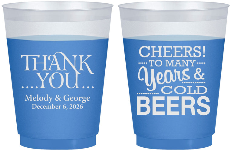 Custom Wedding 16 oz Color Changing Frosted Cups - Cheers Years Cold Beers | 271