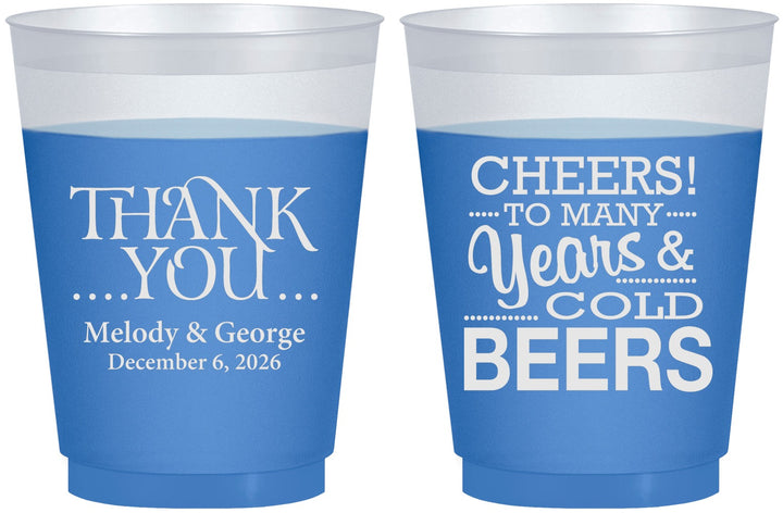 Custom Wedding 16 oz Color Changing Frosted Cups - Cheers Years Cold Beers | 271