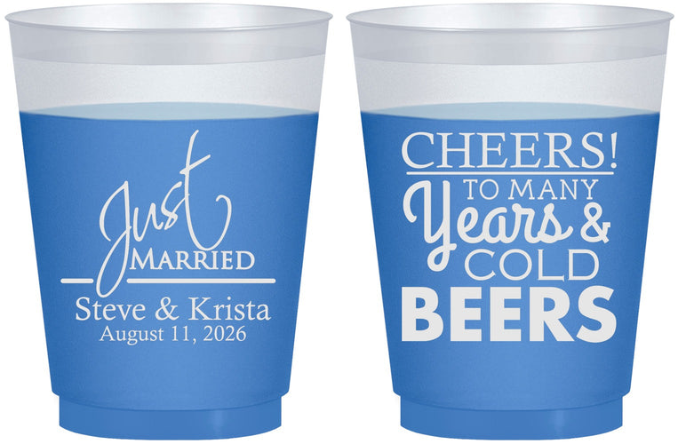 Custom Wedding 16 oz Color Changing Frosted Cups - Cheers Years Cold Beers | 274