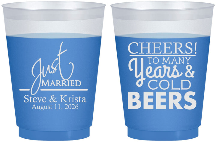 Custom Wedding 16 oz Color Changing Frosted Cups - Cheers Years Cold Beers | 274