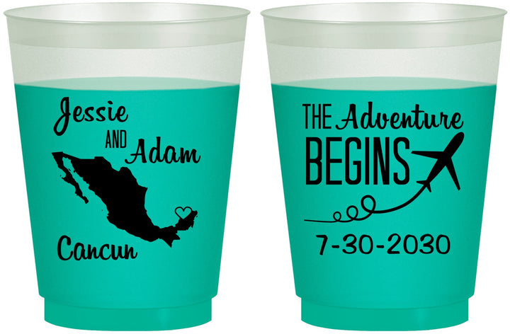 Custom Wedding 16 oz Color Changing Frosted Cups - The Adventure Begins | 275