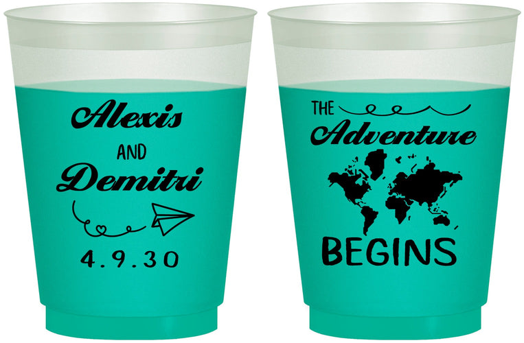 Custom Wedding 16 oz Color Changing Frosted Cups - The Adventure Begins | 276