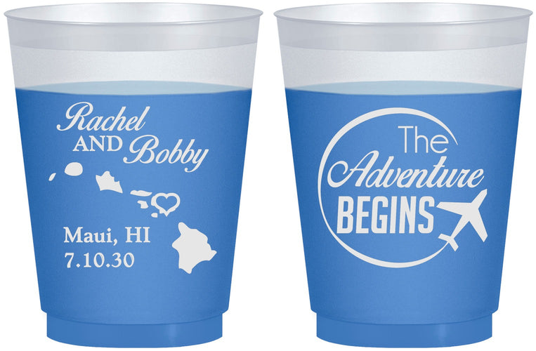 Custom Wedding 16 oz Color Changing Frosted Cups - The Adventure Begins | 278
