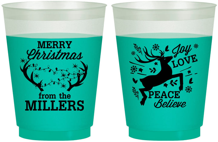 Custom Christmas 16 oz Color Changing Frosted Cups - Reindeer | 280003