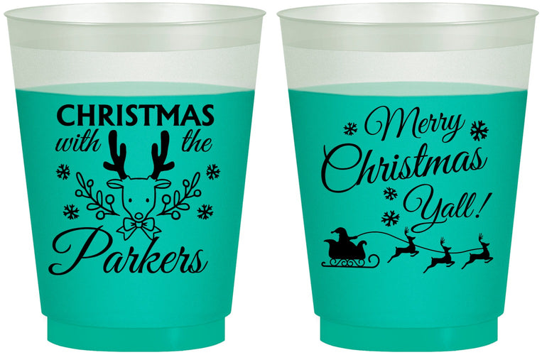 Custom Christmas 16 oz Color Changing Frosted Cups - Reindeer | 280005