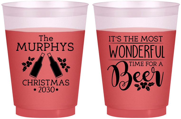 Custom Christmas 16 oz Color Changing Frosted Cups - Wonderful Time For A Beer | 280012