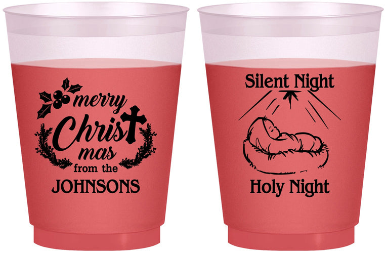 Custom Christmas 16 oz Color Changing Frosted Cups - Silent Night Holy Night | 280018