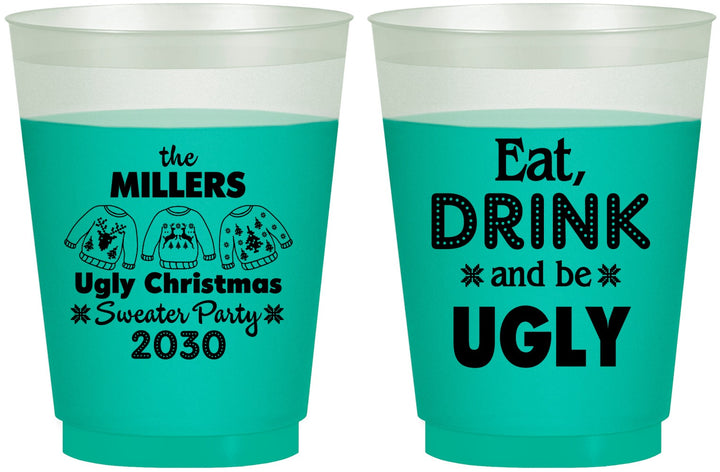 Custom Christmas 16 oz Color Changing Frosted Cups - Ugly Sweater | 280023