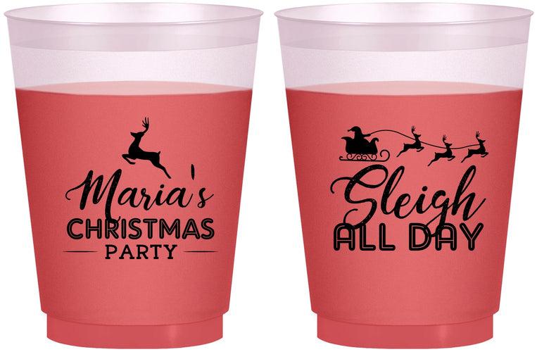 Custom Christmas 16 oz Color Changing Frosted Cups - Sleigh All Day | 280030