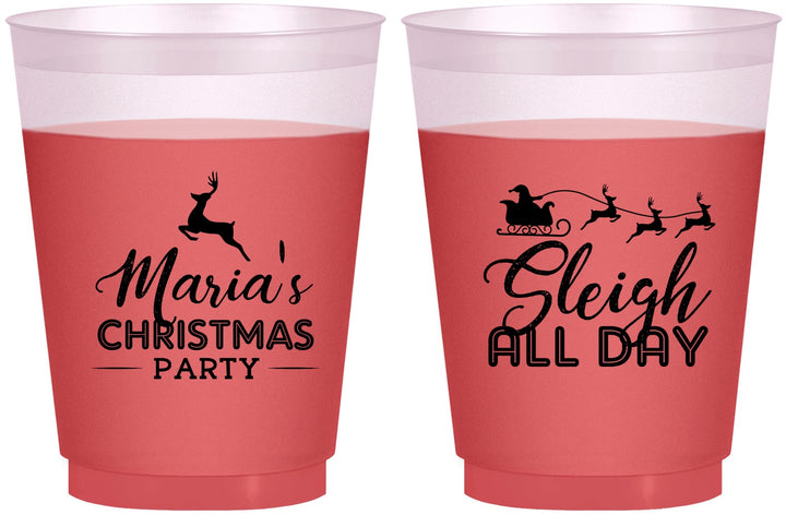 Custom Christmas 16 oz Color Changing Frosted Cups - Sleigh All Day | 280030