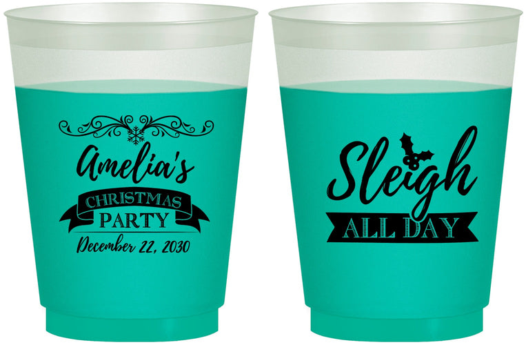 Custom Christmas 16 oz Color Changing Frosted Cups - Sleigh All Day | 280031