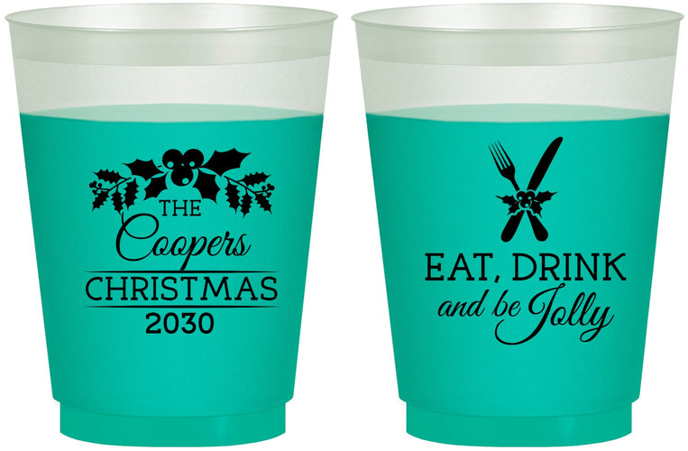 Custom Christmas 16 oz Color Changing Frosted Cups - Eat Drink And Be Jolly | 280033