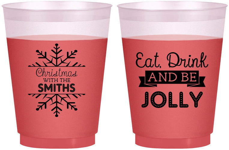 Custom Christmas 16 oz Color Changing Frosted Cups - Eat Drink Jolly | 280040