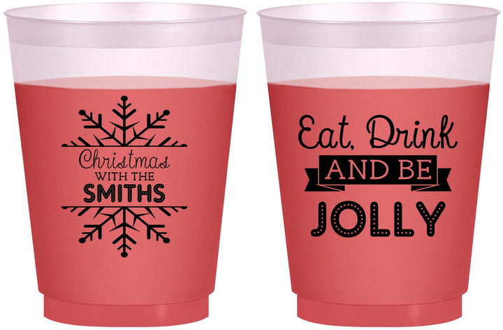 Custom Christmas 16 oz Color Changing Frosted Cups - Eat Drink Jolly | 280040