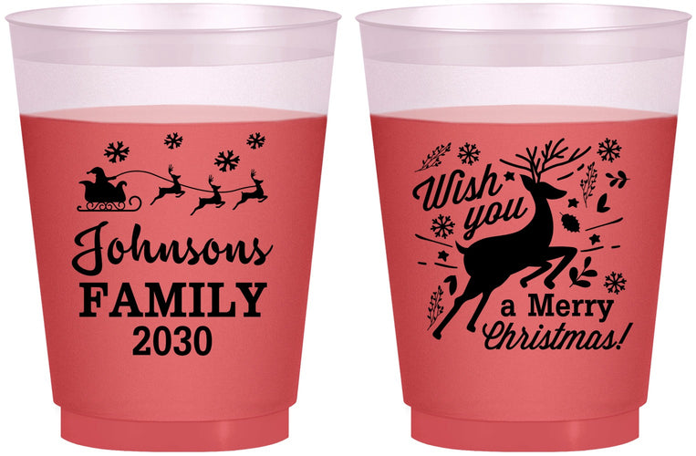 Custom Christmas 16 oz Color Changing Frosted Cups - Reindeer | 280044