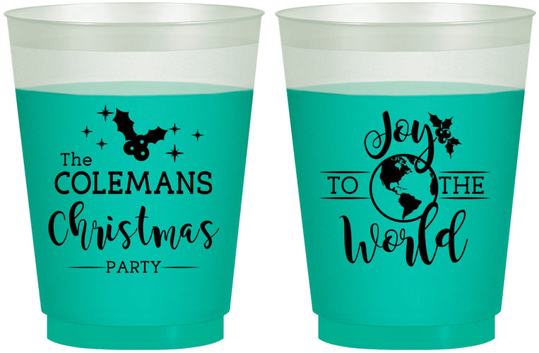 Custom Christmas 16 oz Color Changing Frosted Cups - Joy To The World | 280045
