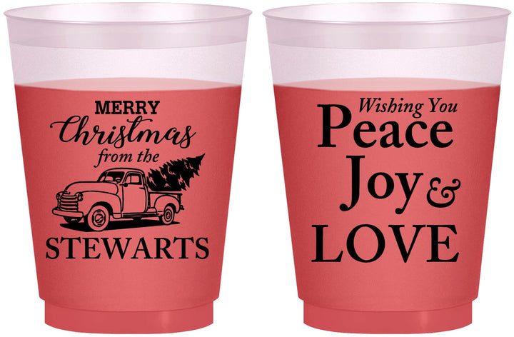 Custom Christmas 16 oz Color Changing Frosted Cups - Peace Joy Love | 280070