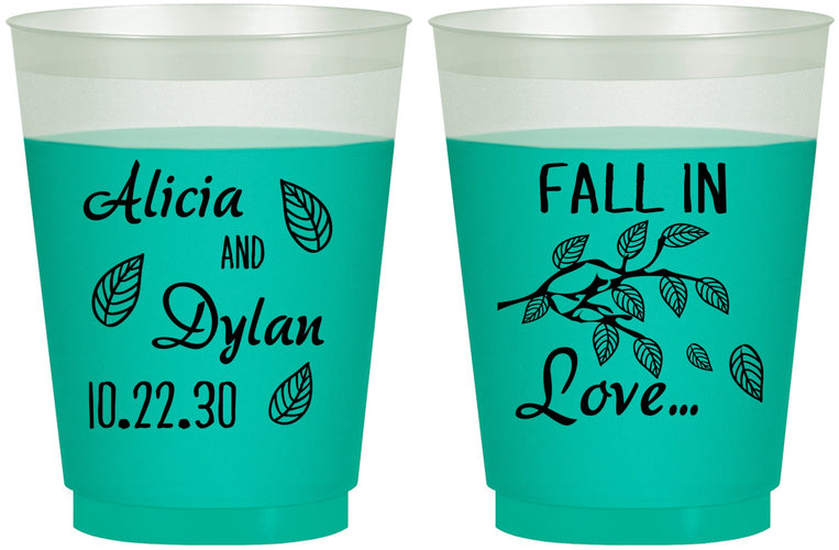 Custom Wedding 16 oz Color Changing Frosted Cups - Fall In Love | 283