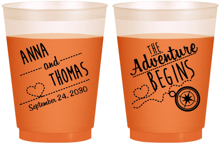 Custom Wedding 16 oz Color Changing Frosted Cups - The Adventure Begins | 284