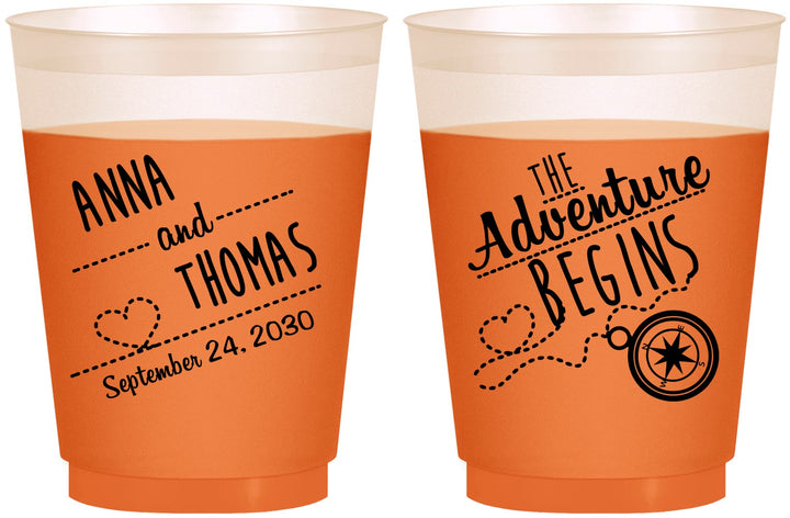 Custom Wedding 16 oz Color Changing Frosted Cups - The Adventure Begins | 284
