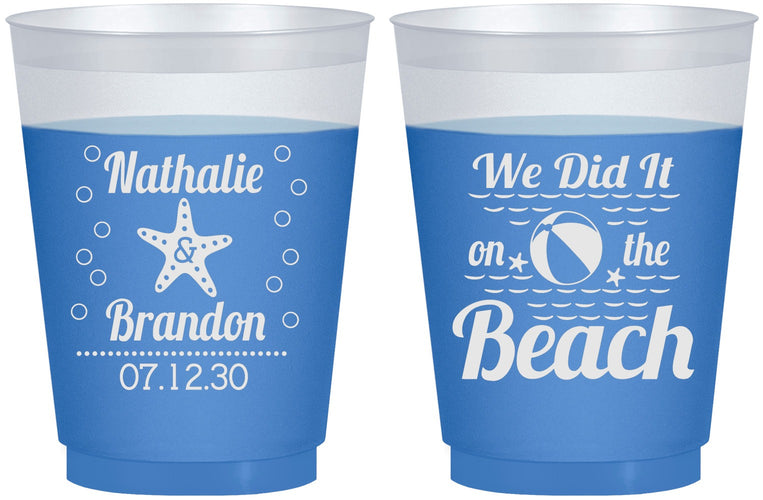 Custom Wedding 16 oz Color Changing Frosted Cups - We Did It On The Beach | 287
