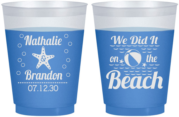 Custom Wedding 16 oz Color Changing Frosted Cups - We Did It On The Beach | 287