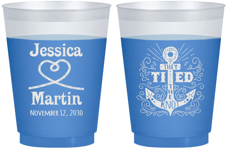 Custom Wedding 16 oz Color Changing Frosted Cups - They Tied The Knot Nautical | 293