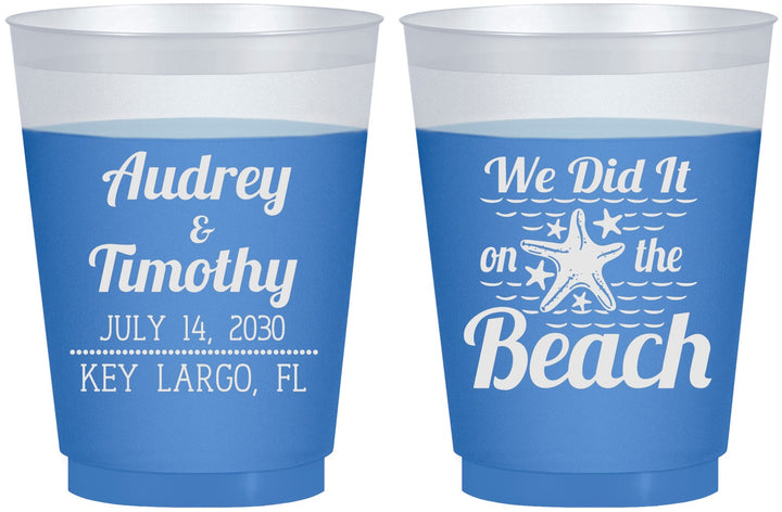 Custom Wedding 16 oz Color Changing Frosted Cups - We Did It On The Beach | 294