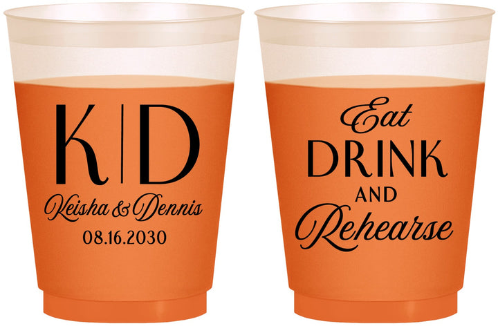 Custom Rehearsal Dinner 16 oz Color Changing Frosted Cups - Eat Drink Rehearse | 30000