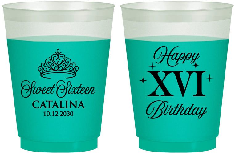 Custom 16th Birthday 16 oz Color Changing Frosted Cups - Tiara | 300002