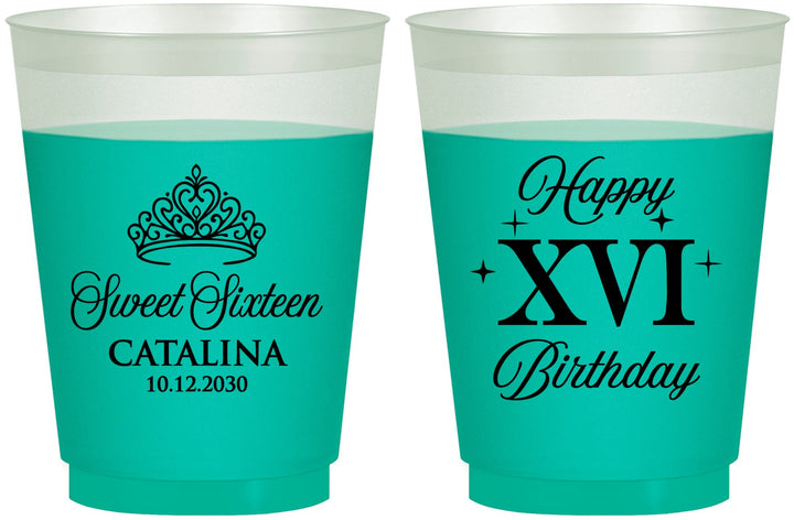 Custom 16th Birthday 16 oz Color Changing Frosted Cups - Tiara | 300002