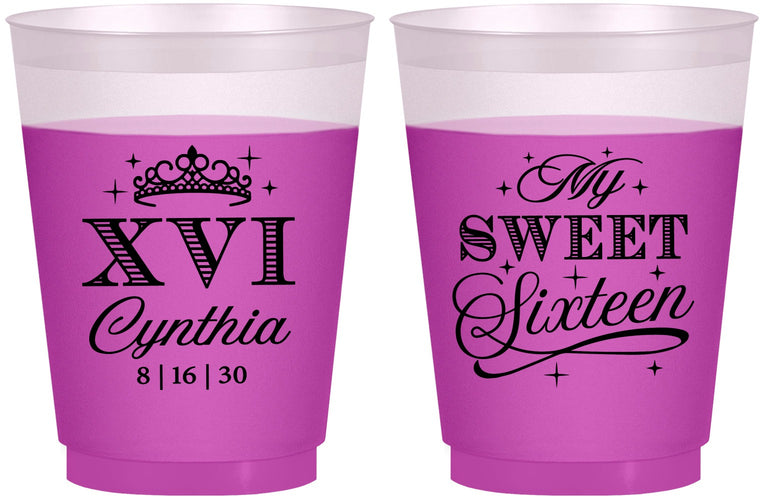 Custom 16th Birthday 16 oz Color Changing Frosted Cups - Tiara | 300003