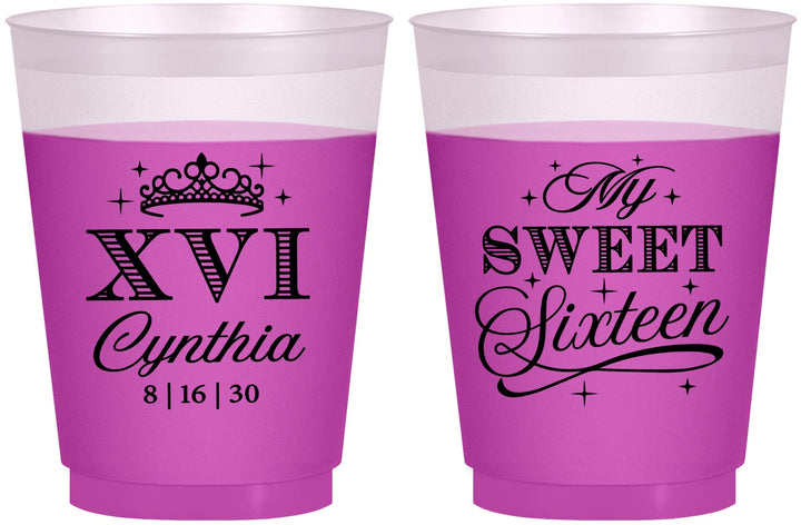 Custom 16th Birthday 16 oz Color Changing Frosted Cups - Tiara | 300003