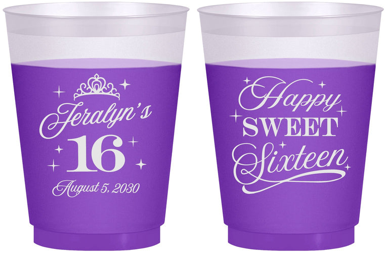 Custom 16th Birthday 16 oz Color Changing Frosted Cups - Tiara | 300004