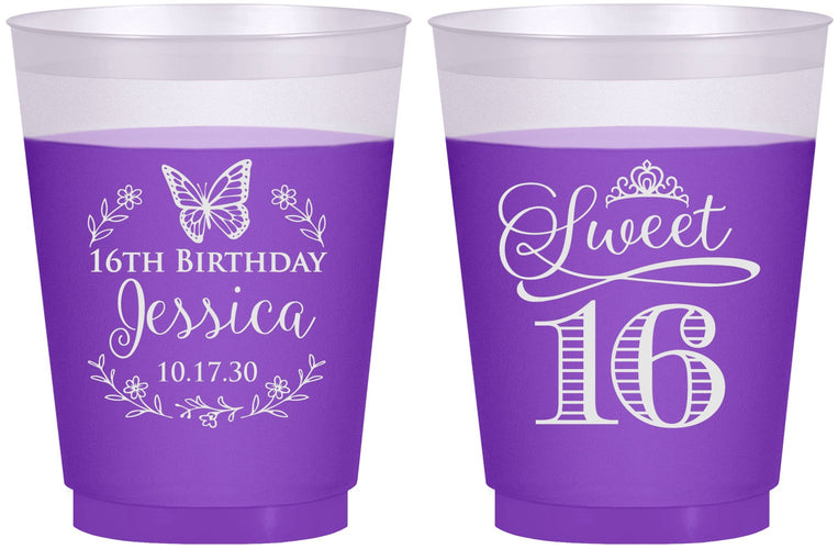 Custom 16th Birthday 16 oz Color Changing Frosted Cups - Butterfly | 300005