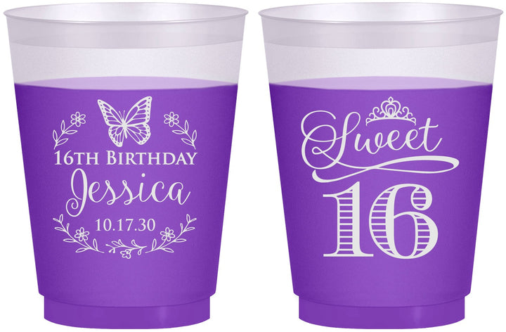 Custom 16th Birthday 16 oz Color Changing Frosted Cups - Butterfly | 300005