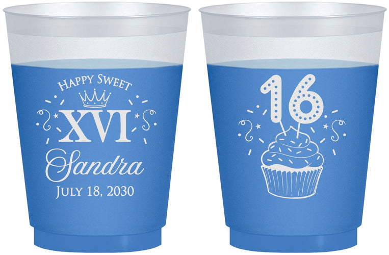 Custom 16th Birthday 16 oz Color Changing Frosted Cups - Cupcake | 300007