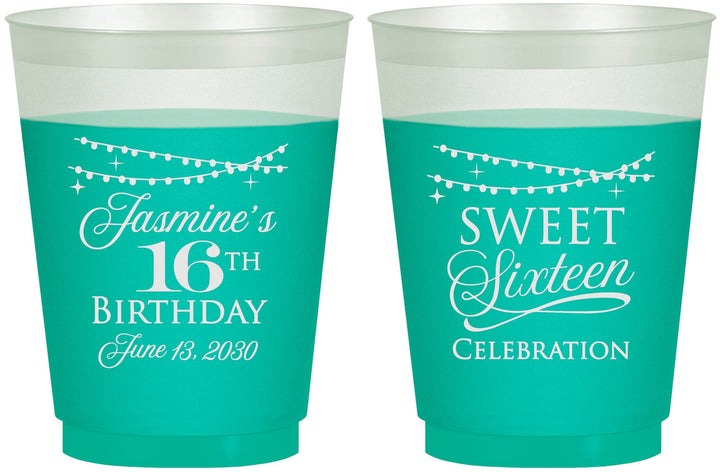 Custom 16th Birthday 16 oz Color Changing Frosted Cups - String Lights | 300009