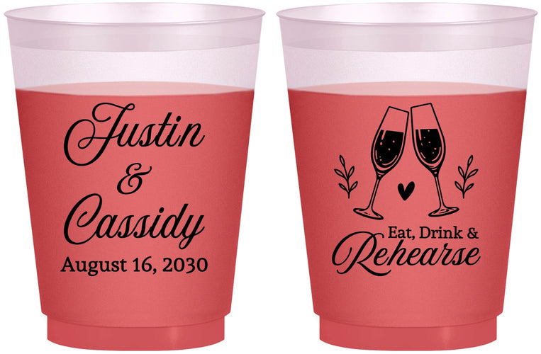Custom Rehearsal Dinner 16 oz Color Changing Frosted Cups - Eat Drink Rehearse | 30001