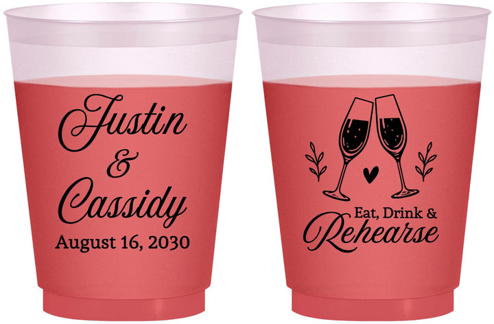 Custom Rehearsal Dinner 16 oz Color Changing Frosted Cups - Eat Drink Rehearse | 30001