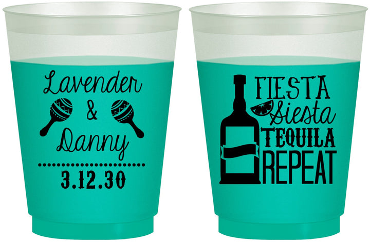 Custom Wedding 16 oz Color Changing Frosted Cups - Fiesta Siesta Tequila Repeat | 306