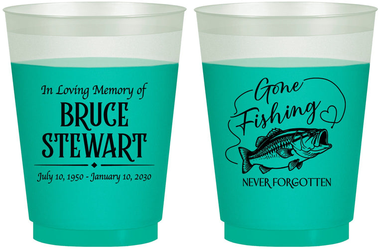 Custom Memorial 16 oz Color Changing Frosted Cups - Gone Fishing | 310023