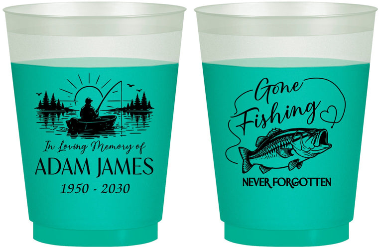 Custom Memorial 16 oz Color Changing Frosted Cups - Gone Fishing | 310024