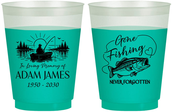 Custom Memorial 16 oz Color Changing Frosted Cups - Gone Fishing | 310024