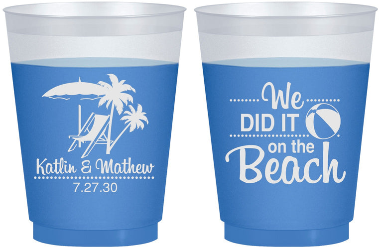 Custom Wedding 16 oz Color Changing Frosted Cups - We Did It On The Beach | 317