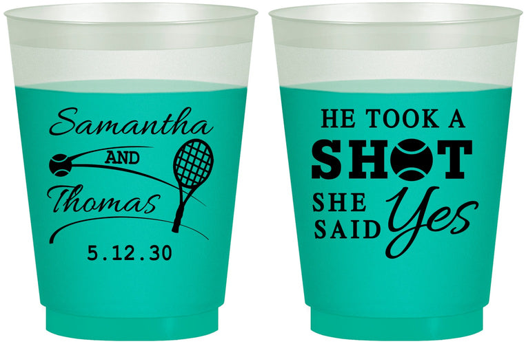 Custom Wedding 16 oz Color Changing Frosted Cups - Took A Shot Tennis | 321