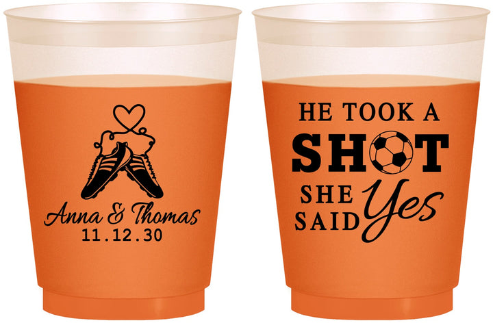 Custom Wedding 16 oz Color Changing Frosted Cups - Took A Shot Soccer | 322