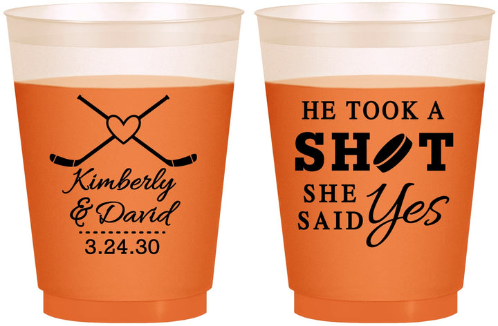 Custom Wedding 16 oz Color Changing Frosted Cups - Took A Shot Hockey | 323