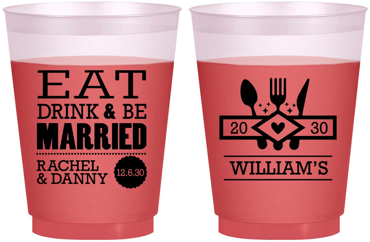 Custom Wedding 16 oz Color Changing Frosted Cups - Eat Drink Be Married | 324