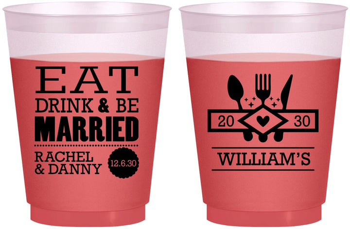 Custom Wedding 16 oz Color Changing Frosted Cups - Eat Drink Be Married | 324